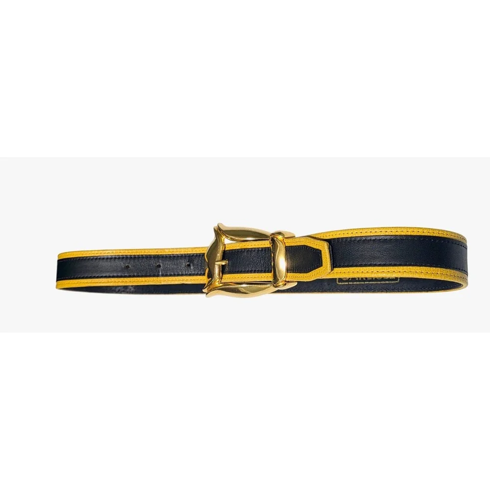 Carlisle Belt Womens Small vintage90,YellowLeather‎ Gold Sculptural Buckle Exc